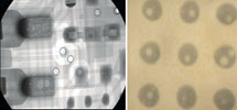 Figure 8. Examples of voids – QFP joints on left; BGAs on right